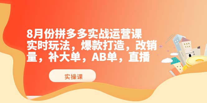 8月份拼多多实战运营课，实时玩法，爆款打造，改销量，补大单，AB单，直播赚米吧-网创项目资源站-副业项目-创业项目-搞钱项目赚米吧