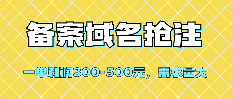 【全网首发】备案域名抢注，一单利润300-500元，需求量大赚米吧-网创项目资源站-副业项目-创业项目-搞钱项目赚米吧