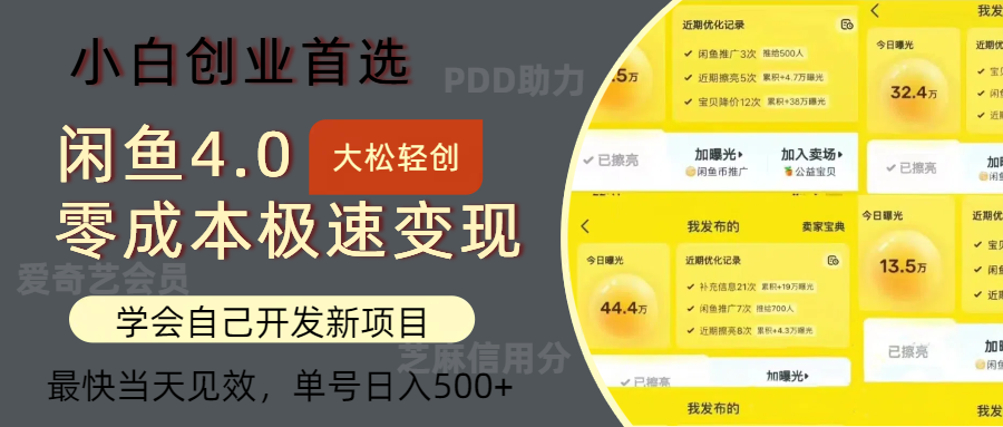闲鱼0成本极速变现项目，多种变现方式，单号日入500+最新玩法赚米吧-网创项目资源站-副业项目-创业项目-搞钱项目赚米吧