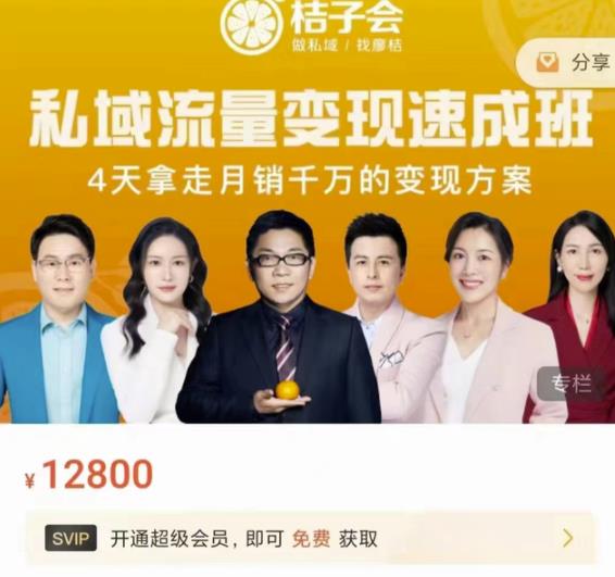 桔子会·私域流量变现速成班，4天拿走月销千万的变现方案 价值12800元赚米吧-网创项目资源站-副业项目-创业项目-搞钱项目赚米吧