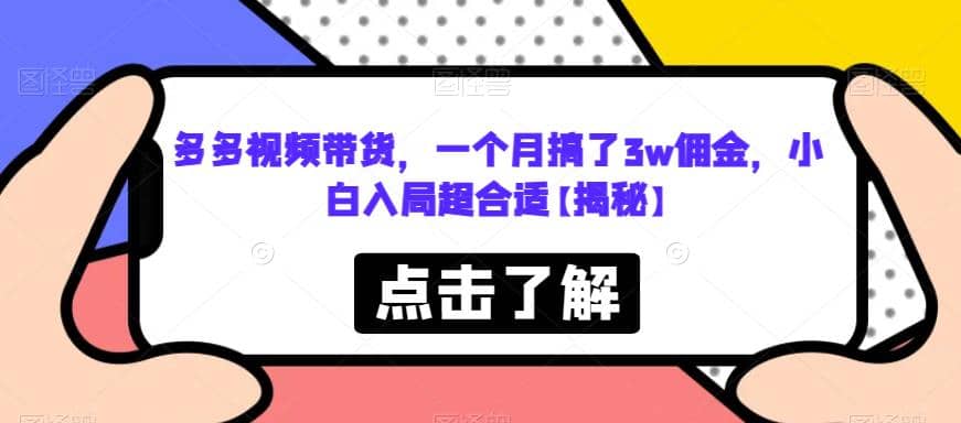 多多视频带货，一个月搞了3w佣金，小白入局超合适【揭秘】赚米吧-网创项目资源站-副业项目-创业项目-搞钱项目赚米吧