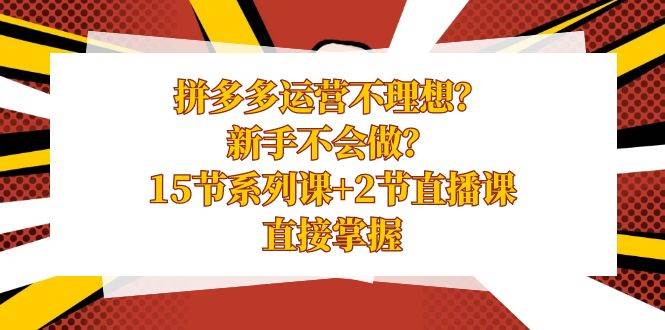 拼多多运营不理想？新手不会做？15节系列课+2节直播课，直接掌握赚米吧-网创项目资源站-副业项目-创业项目-搞钱项目赚米吧