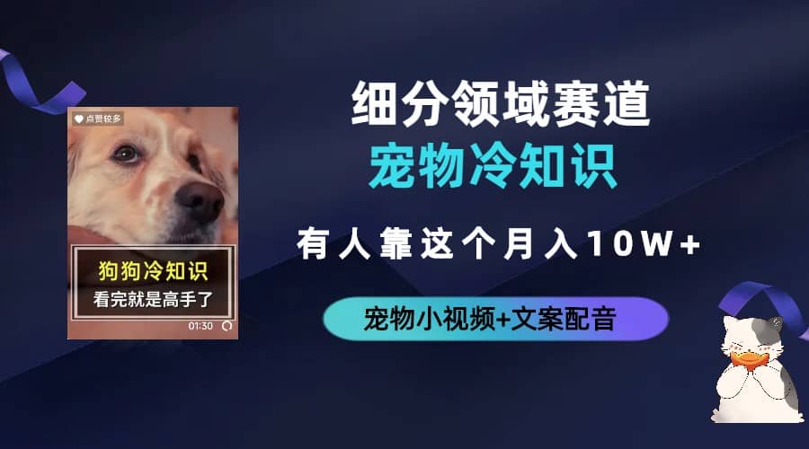 不起眼的抖音细分赛道-宠物冷知识，一段宠物视频配文案，有人靠这个月入10w赚米吧-网创项目资源站-副业项目-创业项目-搞钱项目赚米吧