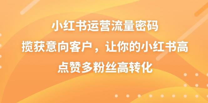 小红书运营流量密码，揽获意向客户，让你的小红书高点赞多粉丝高转化赚米吧-网创项目资源站-副业项目-创业项目-搞钱项目赚米吧