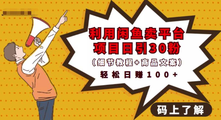 利用闲鱼卖平台项目课程资源日引流30+精准粉丝，轻松日赚100+，积累人脉可实现二次变现（细节教程+商品文案）赚米吧-网创项目资源站-副业项目-创业项目-搞钱项目赚米吧