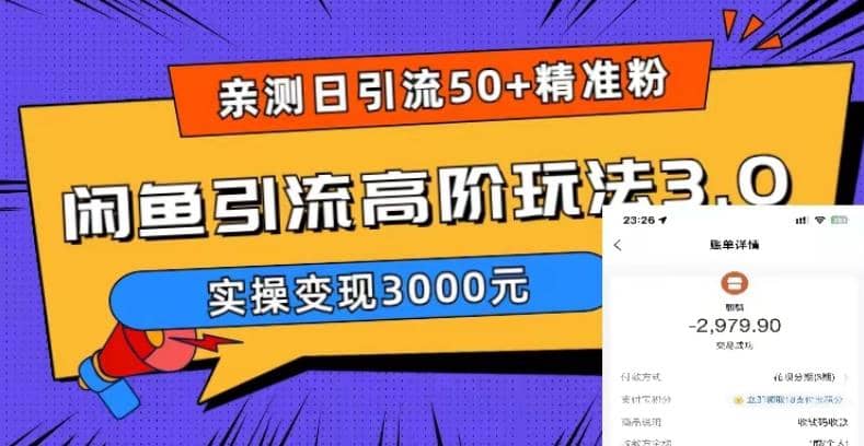 实测日引50+精准粉，闲鱼引流高阶玩法3.0，实操变现3000元赚米吧-网创项目资源站-副业项目-创业项目-搞钱项目赚米吧