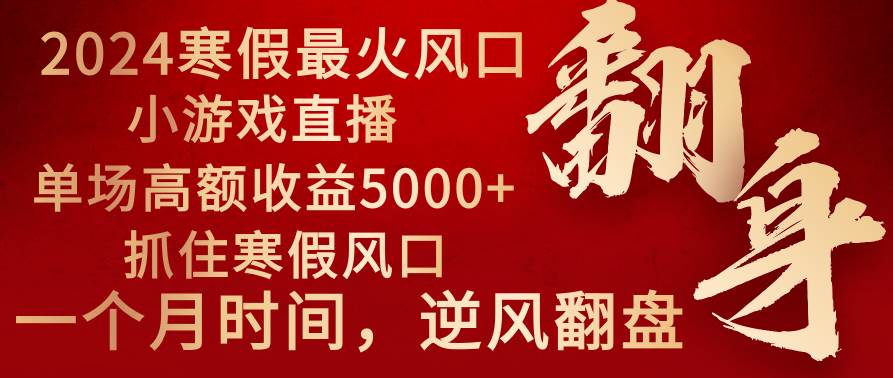 2024年最火寒假风口项目 小游戏直播 单场收益5000+抓住风口 一个月直接提车赚米吧-网创项目资源站-副业项目-创业项目-搞钱项目赚米吧