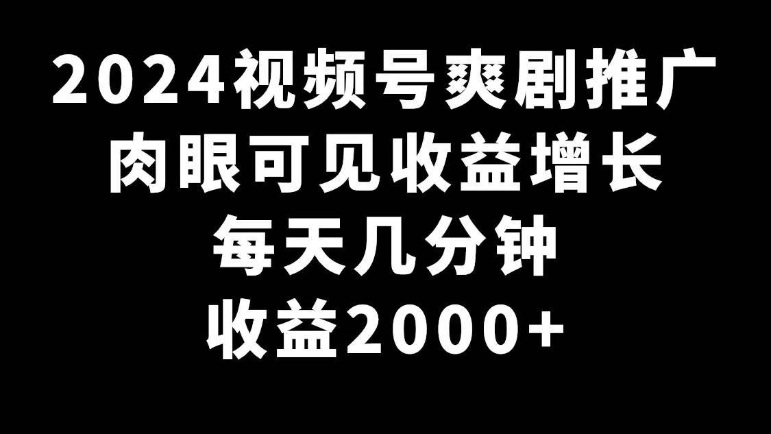 2024视频号爽剧推广，肉眼可见的收益增长，每天几分钟收益2000+赚米吧-网创项目资源站-副业项目-创业项目-搞钱项目赚米吧