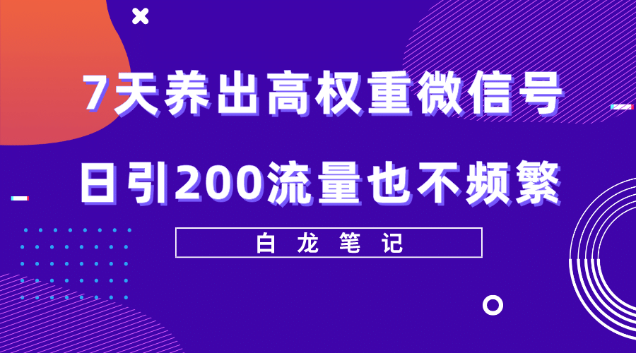 7天养出高权重微信号，日引200流量也不频繁，方法价值3680元赚米吧-网创项目资源站-副业项目-创业项目-搞钱项目赚米吧