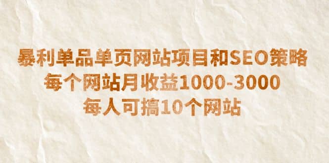 暴利单品单页网站项目和SEO策略 每个网站月收益1000-3000 每人可搞10个赚米吧-网创项目资源站-副业项目-创业项目-搞钱项目赚米吧