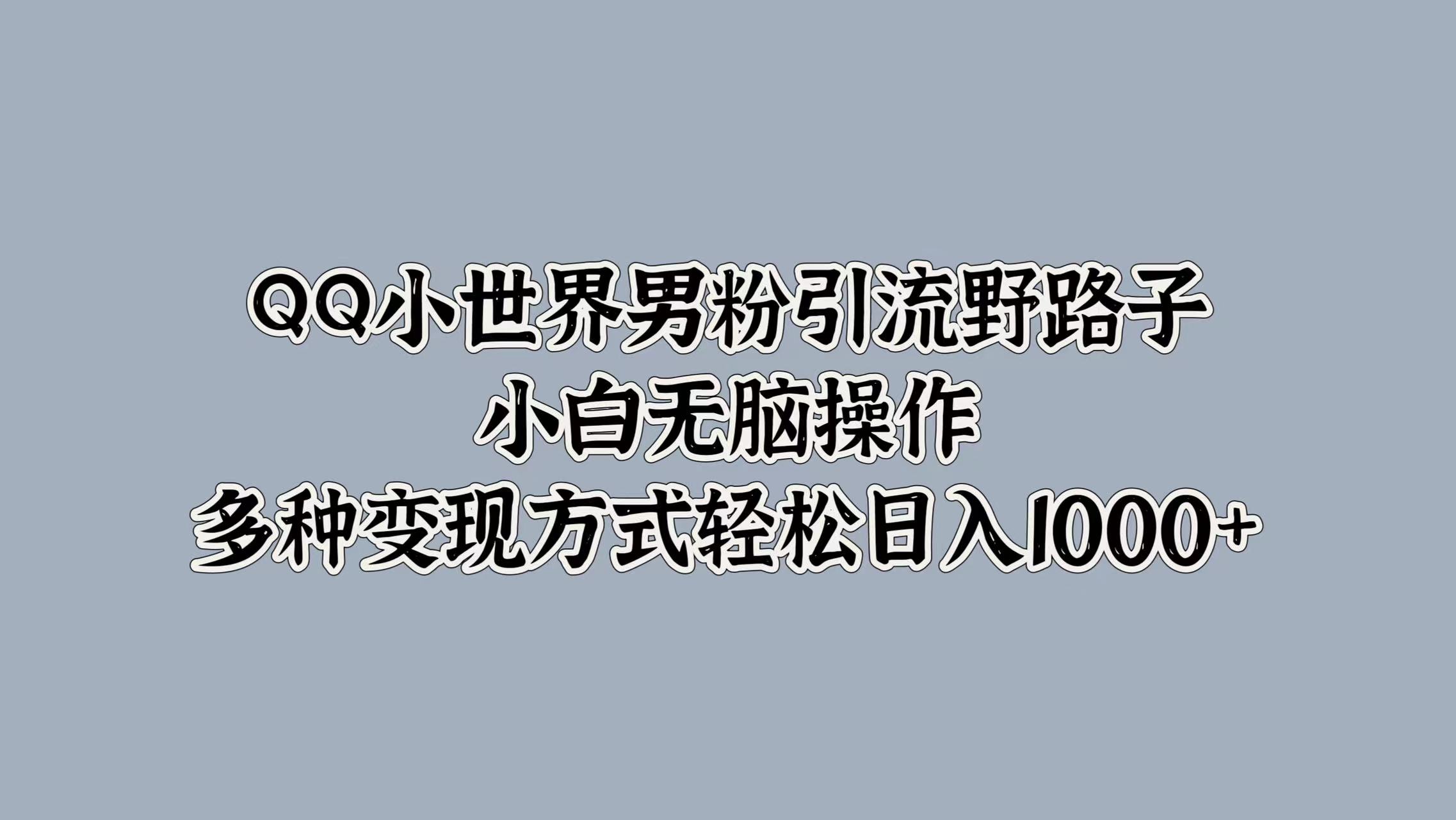 QQ小世界男粉引流野路子，小白无脑操作，多种变现方式轻松日入1000+赚米吧-网创项目资源站-副业项目-创业项目-搞钱项目赚米吧