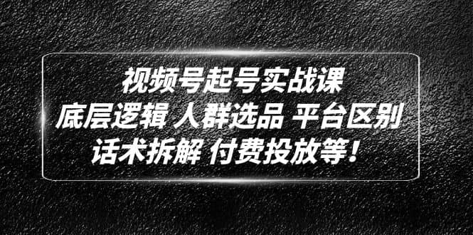 视频号起号实战课：底层逻辑 人群选品 平台区别 话术拆解 付费投放等赚米吧-网创项目资源站-副业项目-创业项目-搞钱项目赚米吧