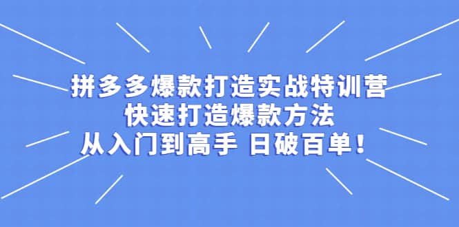 拼多多爆款打造实战特训营：快速打造爆款方法，从入门到高手 日破百单赚米吧-网创项目资源站-副业项目-创业项目-搞钱项目赚米吧