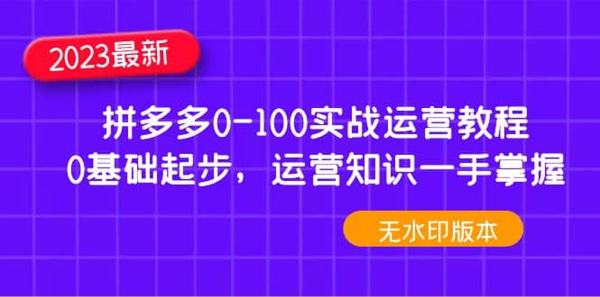 2023拼多多0-100实战运营教程，0基础起步，运营知识一手掌握（无水印）赚米吧-网创项目资源站-副业项目-创业项目-搞钱项目赚米吧