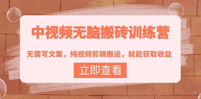 中视频无脑搬砖训练营：无需写文案，纯视频剪辑搬运，就能获取收益赚米吧-网创项目资源站-副业项目-创业项目-搞钱项目赚米吧