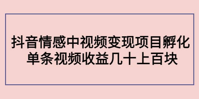 抖音情感中视频变现项目孵化赚米吧-网创项目资源站-副业项目-创业项目-搞钱项目赚米吧