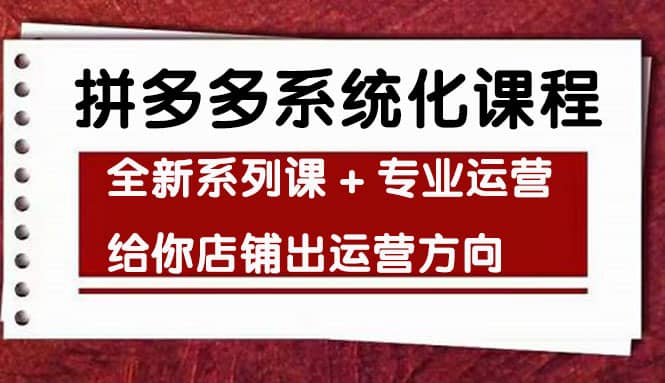 车神陪跑，拼多多系统化课程，全新系列课+专业运营给你店铺出运营方向赚米吧-网创项目资源站-副业项目-创业项目-搞钱项目赚米吧