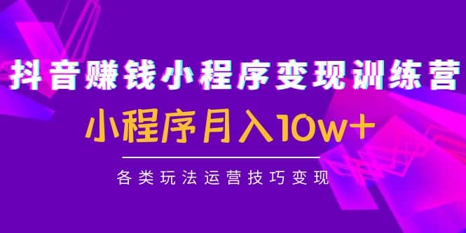 抖音小程序变现训练营：小程序各类玩法运营技巧变现赚米吧-网创项目资源站-副业项目-创业项目-搞钱项目赚米吧