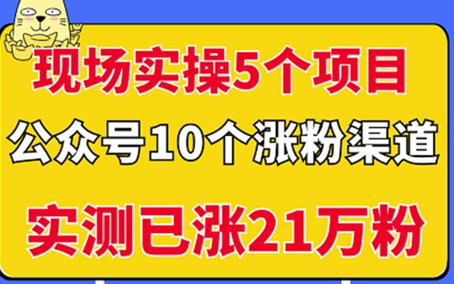 现场实操5个公众号项目，10个涨粉渠道，实测已涨21万粉！赚米吧-网创项目资源站-副业项目-创业项目-搞钱项目赚米吧
