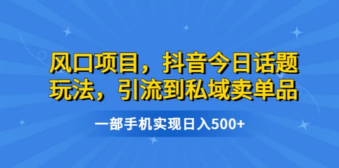 风口项目，抖音今日话题玩法，引流到私域卖单品，一部手机实现日入500+赚米吧-网创项目资源站-副业项目-创业项目-搞钱项目赚米吧