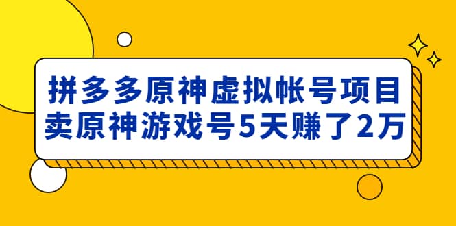 外面卖2980的拼多多原神虚拟帐号项目赚米吧-网创项目资源站-副业项目-创业项目-搞钱项目赚米吧
