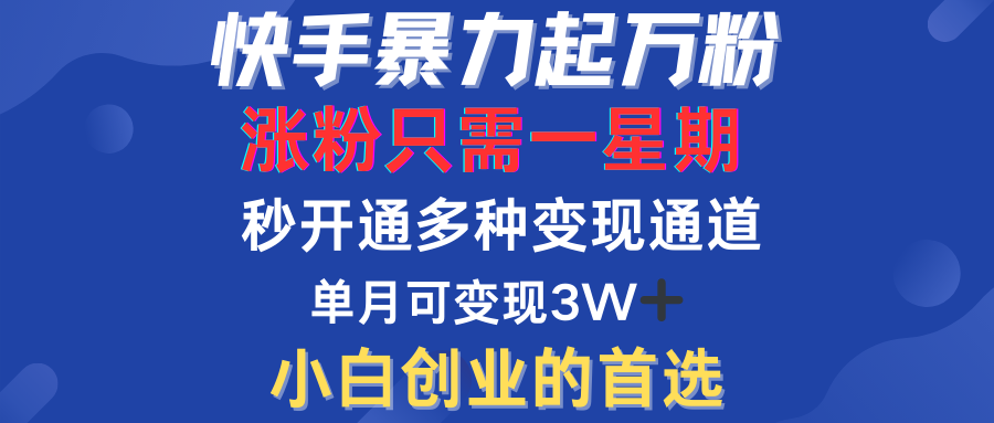 快手暴力起万粉，涨粉只需一星期！多种变现模式赚米吧-网创项目资源站-副业项目-创业项目-搞钱项目赚米吧