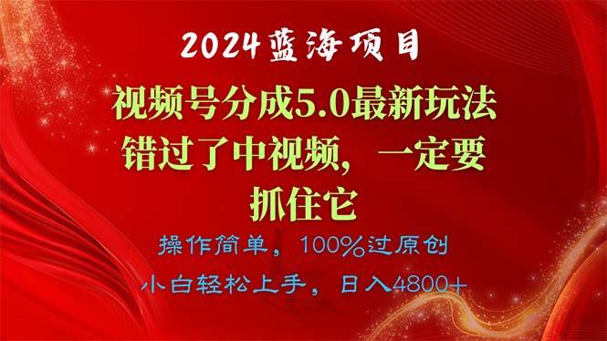 2024蓝海项目，视频号分成计划5.0最新玩法，错过了中视频，一定要抓住…赚米吧-网创项目资源站-副业项目-创业项目-搞钱项目赚米吧