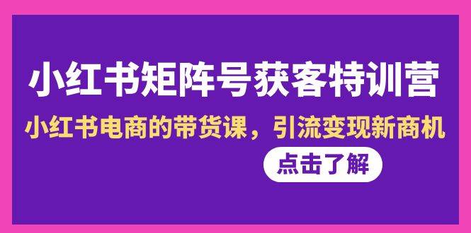 小红书-矩阵号获客特训营-第10期，小红书电商的带货课，引流变现新商机赚米吧-网创项目资源站-副业项目-创业项目-搞钱项目赚米吧