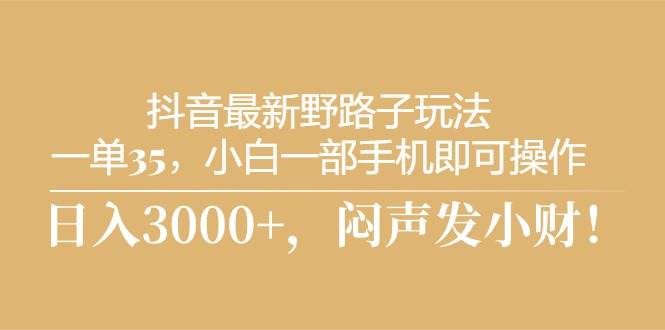 抖音最新野路子玩法，一单35，小白一部手机即可操作，，日入3000+，闷…赚米吧-网创项目资源站-副业项目-创业项目-搞钱项目赚米吧