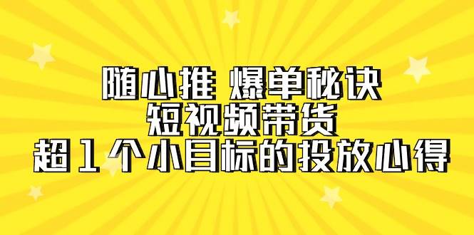 随心推 爆单秘诀，短视频带货-超1个小目标的投放心得（7节视频课）赚米吧-网创项目资源站-副业项目-创业项目-搞钱项目赚米吧