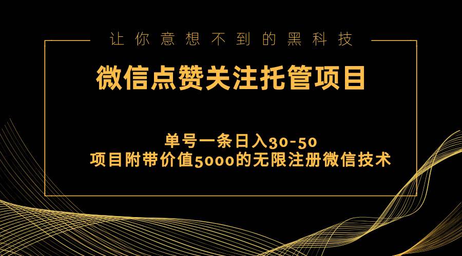 视频号托管点赞关注，单微信30-50元，附带价值5000无限注册微信技术赚米吧-网创项目资源站-副业项目-创业项目-搞钱项目赚米吧