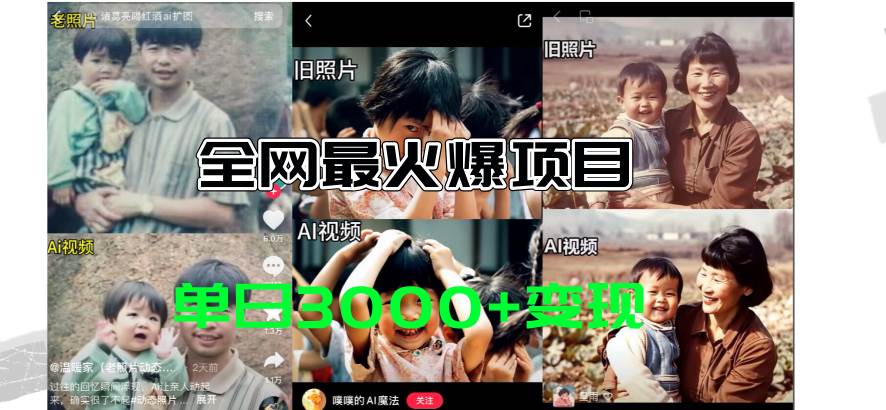 全网爆火的AI让老照片动起来教程，蹭热点日赚3000+，内含免费工具一键…赚米吧-网创项目资源站-副业项目-创业项目-搞钱项目赚米吧