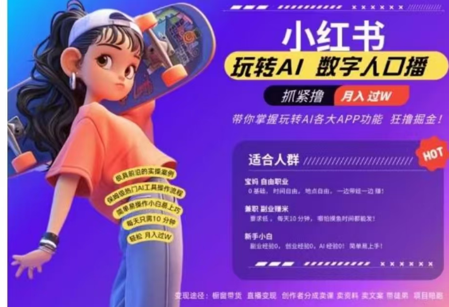 小红书数字人暴力起号，AI改写文案，流量火爆月入破W轻松拿捏，再也不用费劲录口播赚米吧-网创项目资源站-副业项目-创业项目-搞钱项目赚米吧