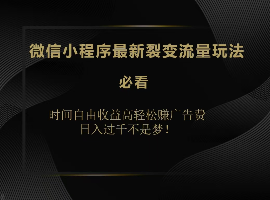 微信小程序最新裂变流量玩法，时间自由收益高轻松赚广告费，日入200-500+赚米吧-网创项目资源站-副业项目-创业项目-搞钱项目赚米吧