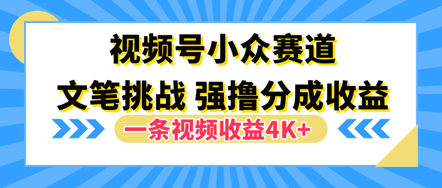 视频号小众赛道，文笔挑战，一条视频收益4K+赚米吧-网创项目资源站-副业项目-创业项目-搞钱项目赚米吧