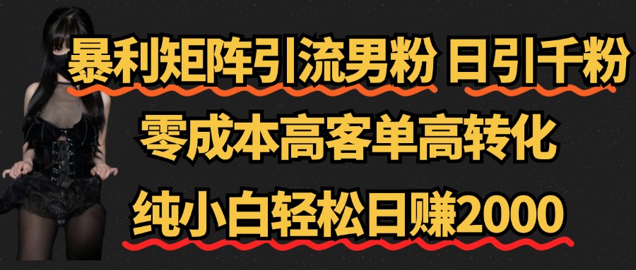 暴利矩阵引流男粉（日引千粉），零成本高客单高转化，纯小白轻松日赚2000+赚米吧-网创项目资源站-副业项目-创业项目-搞钱项目赚米吧