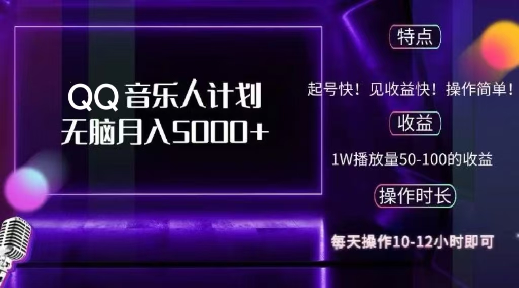 2024 QQ音乐人计划，轻松月入5000+，纯无脑操作，可批量放大操作赚米吧-网创项目资源站-副业项目-创业项目-搞钱项目赚米吧
