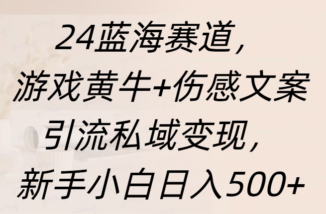24蓝海赛道，游戏黄牛+伤感文案引流私域变现，新手日入500+赚米吧-网创项目资源站-副业项目-创业项目-搞钱项目赚米吧