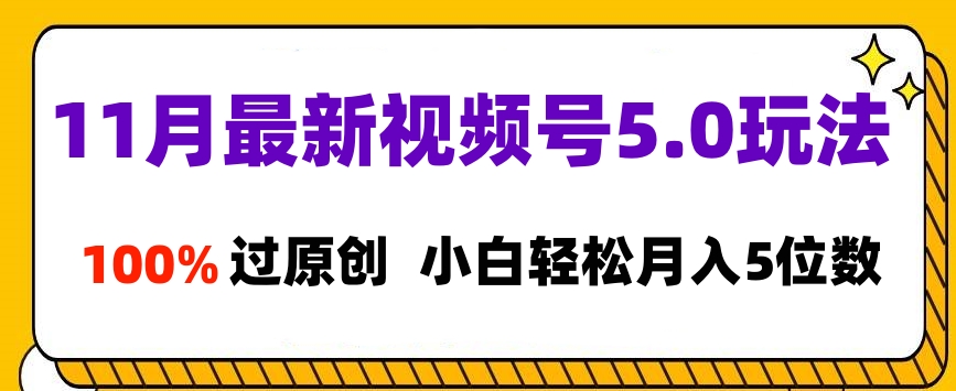 11月最新视频号5.0玩法，100%过原创，小白轻松月入5位数赚米吧-网创项目资源站-副业项目-创业项目-搞钱项目赚米吧
