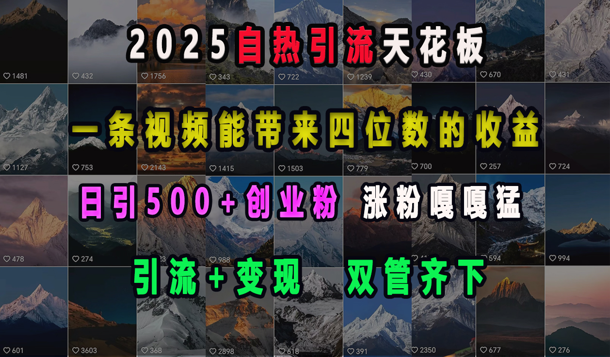 2025自热引流天花板，一条视频能带来四位数的收益，引流+变现双管齐下，日引500+创业粉，涨粉嘎嘎猛赚米吧-网创项目资源站-副业项目-创业项目-搞钱项目赚米吧