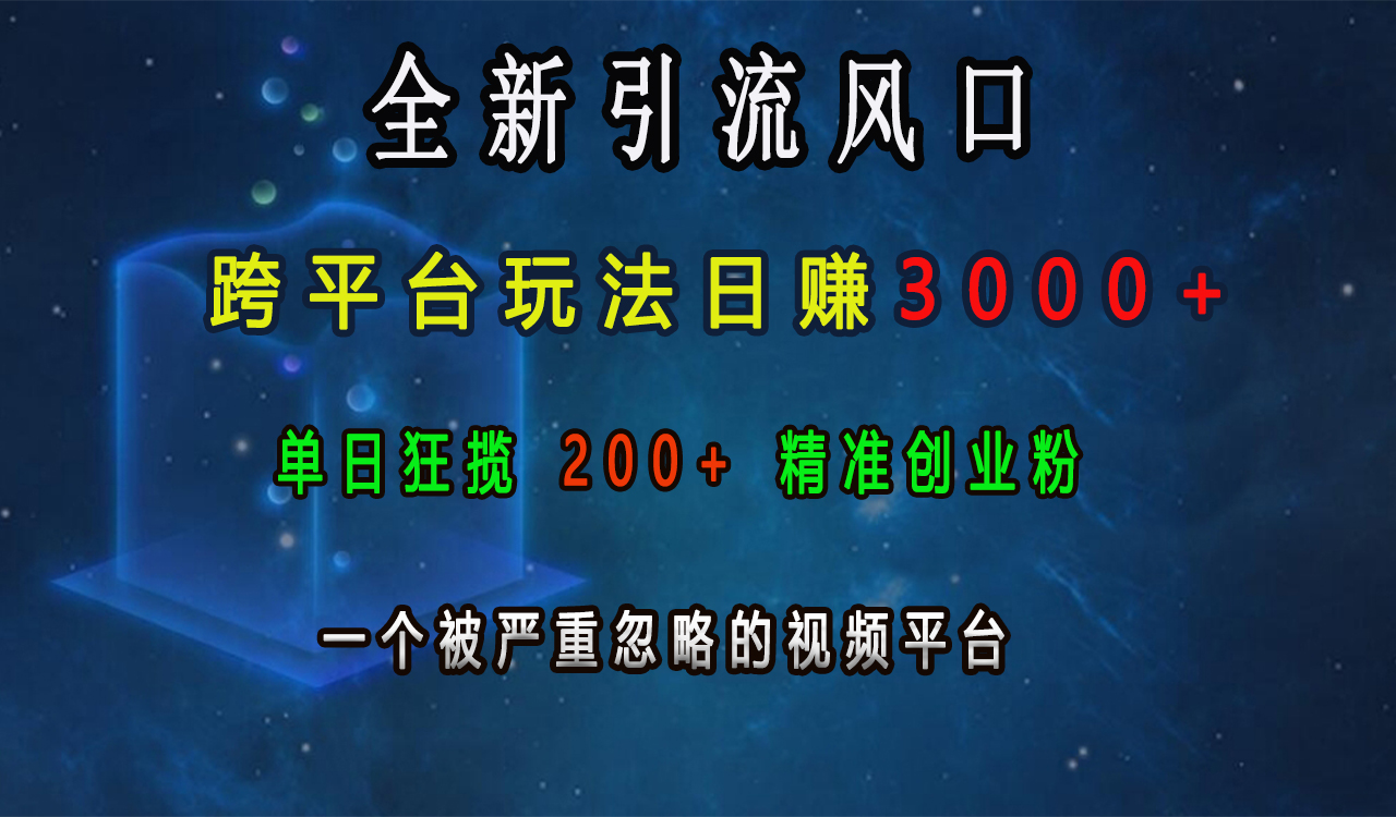 全新引流风口，跨平台玩法日赚3000+，单日狂揽200+精准创业粉，一个被严重忽略的视频平台赚米吧-网创项目资源站-副业项目-创业项目-搞钱项目赚米吧