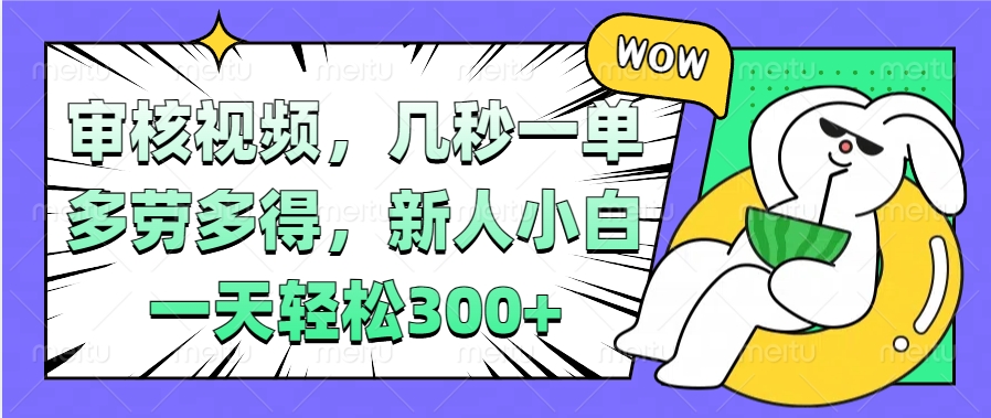 视频审核项目，几秒一单，多劳多得，新人小白一天轻松300+赚米吧-网创项目资源站-副业项目-创业项目-搞钱项目赚米吧
