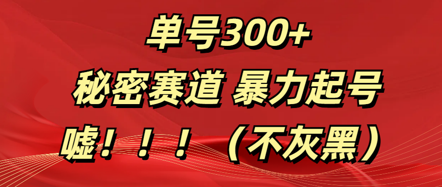 单号300+  秘密赛道 暴力起号  （不灰黑）赚米吧-网创项目资源站-副业项目-创业项目-搞钱项目赚米吧