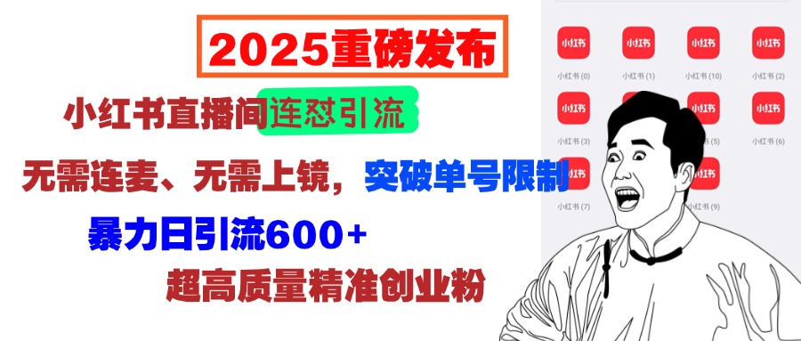 2025重磅发布：小红书直播间连怼引流，无需连麦、无需上镜，突破单号限制，暴力日引流600+超高质量精准创业粉赚米吧-网创项目资源站-副业项目-创业项目-搞钱项目赚米吧