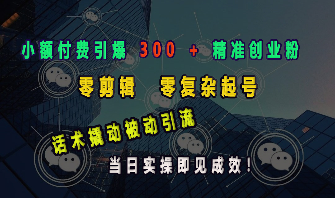 小额付费引爆 300 + 精准创业粉，零剪辑、零复杂起号，话术撬动被动引流，当日实操即见成效！赚米吧-网创项目资源站-副业项目-创业项目-搞钱项目赚米吧