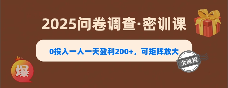 2025《问卷调查》0投入一人一天盈利200+，可矩阵放大赚米吧-网创项目资源站-副业项目-创业项目-搞钱项目赚米吧