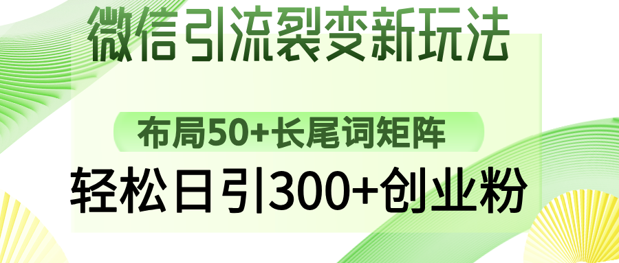 微信引流裂变新玩法：布局50+长尾词矩阵，轻松日引300+创业粉赚米吧-网创项目资源站-副业项目-创业项目-搞钱项目赚米吧
