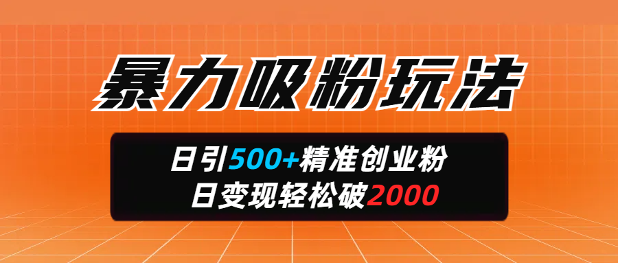 暴力吸粉玩法，日引500+精准创业粉，日变现轻松破2000赚米吧-网创项目资源站-副业项目-创业项目-搞钱项目赚米吧