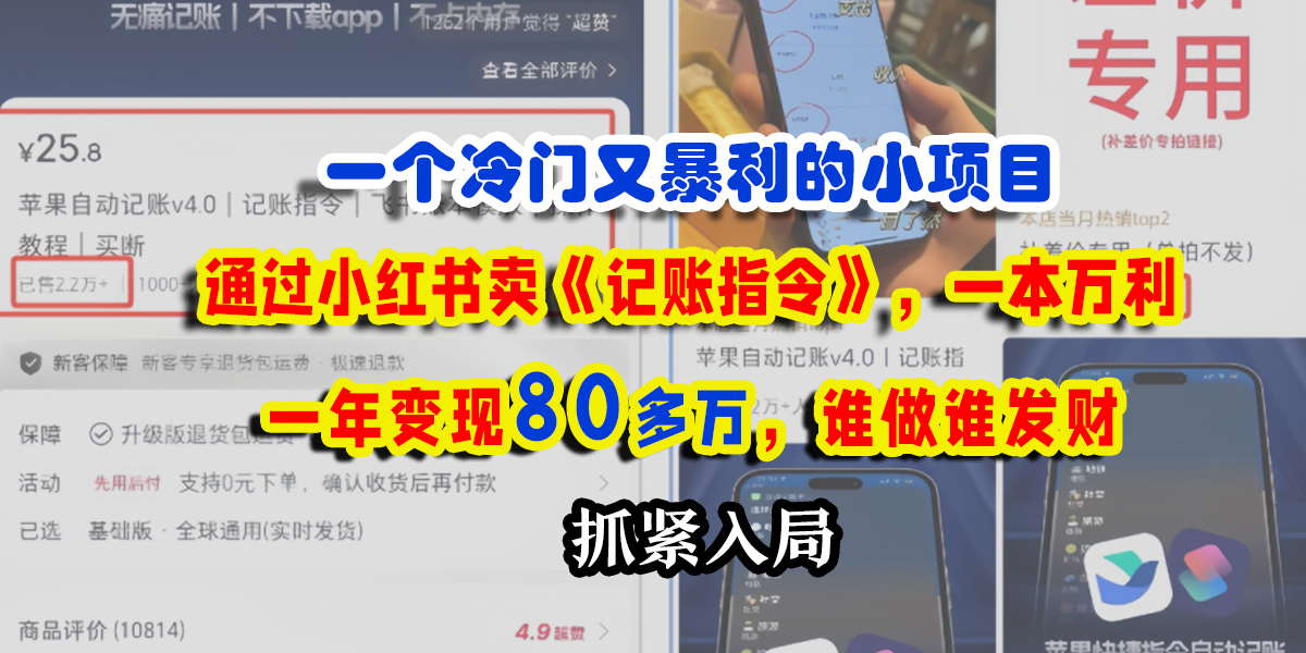 一个冷门又暴利的小项目，通过小红书卖《记账指令》，一本万利，一年变现80多万，谁做谁发财赚米吧-网创项目资源站-副业项目-创业项目-搞钱项目赚米吧