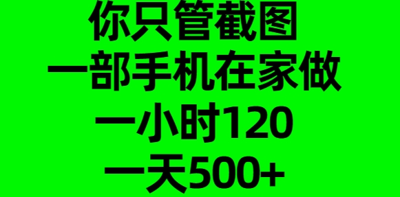 你只管截图，一部手机在家做，一小时120，一天500+赚米吧-网创项目资源站-副业项目-创业项目-搞钱项目赚米吧